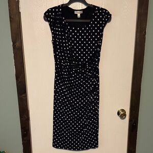 Elegant Navy and White Polka Dot Dress